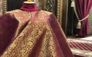 brocade fabric in red color